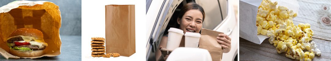 SOS bags natural kraft and white take out fast food drive thru burgers cookies cafe popcorn