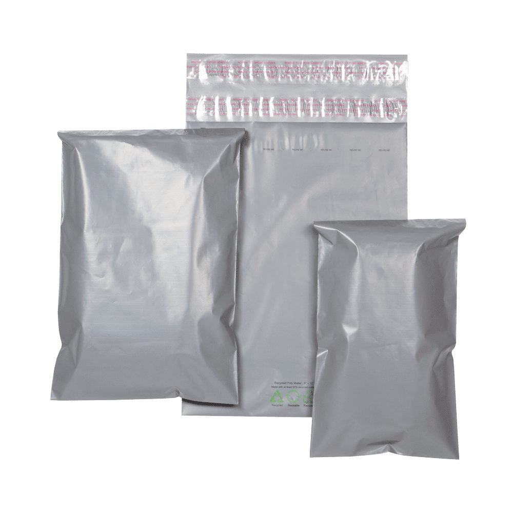 Group of Recycled Gray Poly Mailers